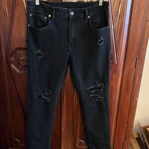 American Eagle Outfitters Men's Black Ripped Skinny Jeans